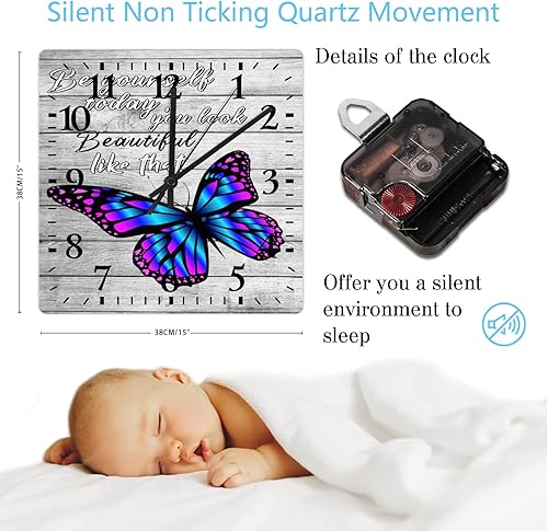 Miniatura 3 de Reloj de pared Be Yourself Today You Look Beautiful Like That de 15 pulgadas, de cuarzo, sin tictac, inspirador mariposa, frase motivacional,