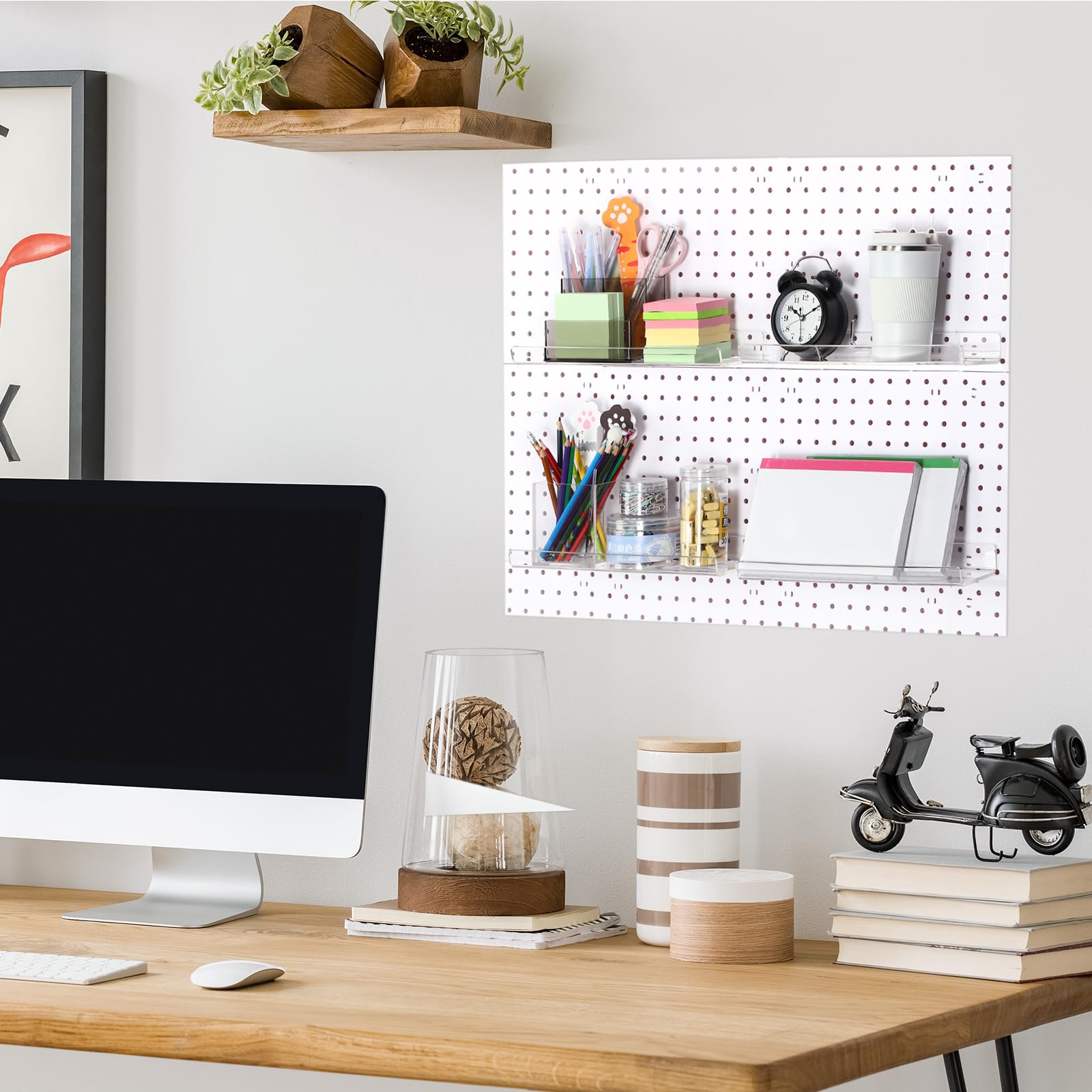 Lounsweer Juego de 4 estantes de acrílico transparente con ganchos de metal, organizador de tablero de clavijas, accesorios en forma de U, estante de almacenamiento para pared, sala de manualidades,