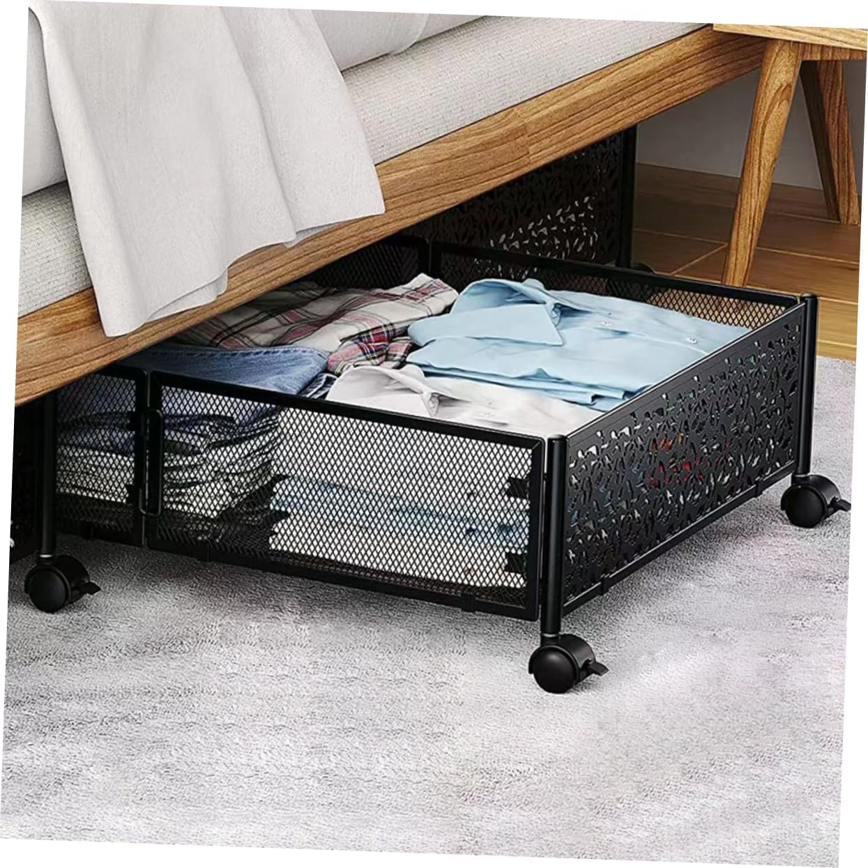 under Bed Storage Organizer Capacity Folding Wheels for Space Saving Bedroom Multi-purpose Use under Bed and Sofa Efficient Storage for Tidy Rooms