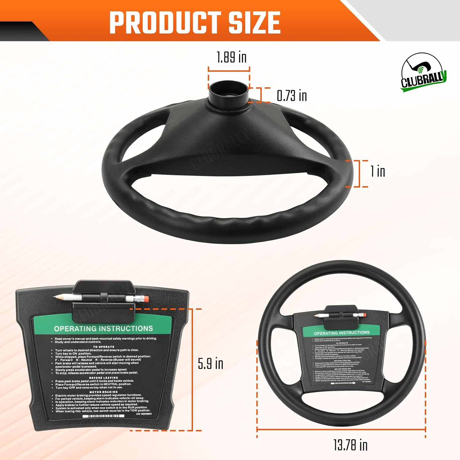 Club Car DS Steering Wheel Factory Style,13.77" Anti-Slip Golf Cart Steering Wheel Fits for Club Car DS,OEM#1016156/102518001/101621601