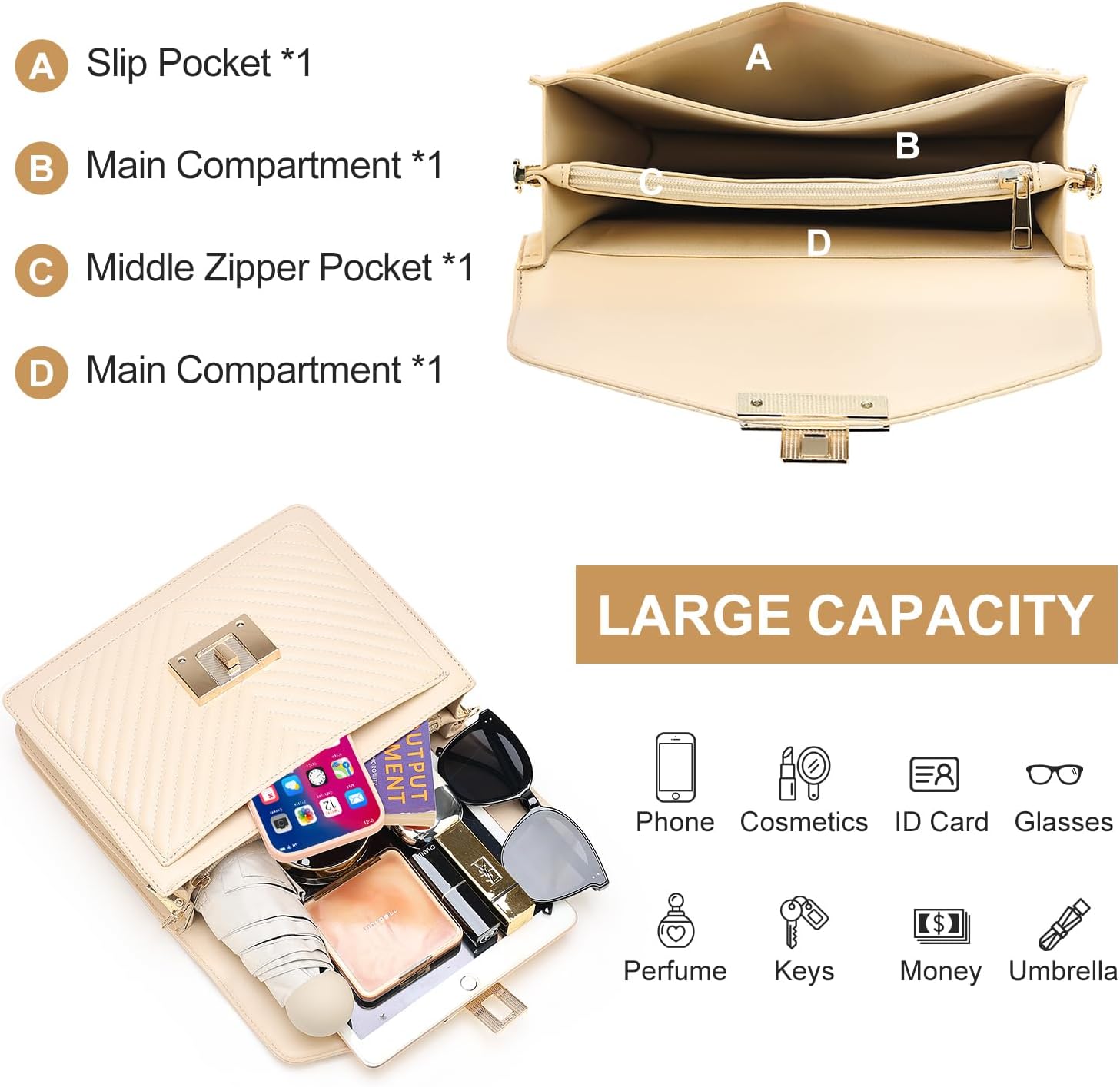 Top Handle Bag Quilted Crossbody Bags Trendy Designer Handbags for Women Black Leather Cross Body Satchel Purses Shoulder Bag - Image 6