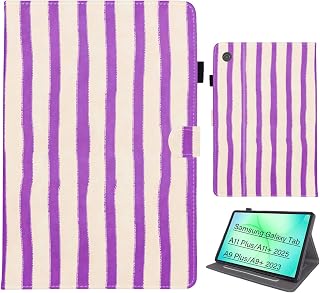 Tablet Case for Samsung Galaxy Tab A11 Plus/A9 Plus Line Purple | PU SM-X230/X236B/SM-X210/SM-X215/SM-X216 Cover, with Card Slotsr, Stylus Holderr, Kickstand, Color printing