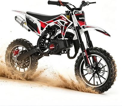 50CC Dirt Bike for Kids 8-14, 2-Stroke Gas Dirt Bike with 10-Inch Off-Rode Tire, 330LBS Max Load, Up to 30 Mph, Mini Motorcycle with Front Rear Disc Brakes, Double Shock Absorption Black