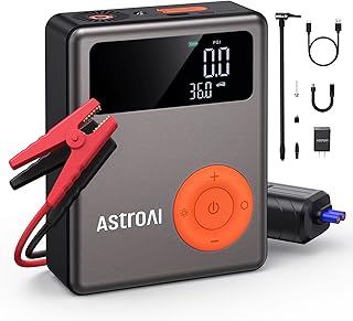 AstroAI Jump Starter with Air Compressor,1750A 12V Battery Jump Starter with 150PSI Digital Tire Inflator, Up to 7.5L Gas & 5.0L Diesel Engines, Visible LCD Screen with Jumper Cable, AC Charger