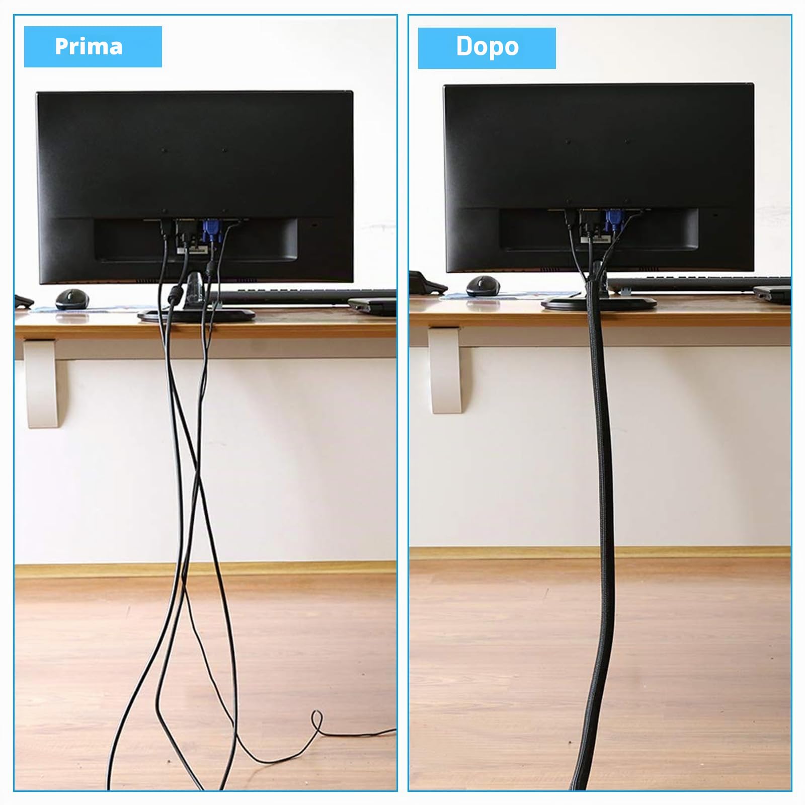 SURFOU Guaina per Cavi Elettrici 3.1m X 13mm, Scrivania Copricavi Nera, Raccogli Fili Nascondi Passacavi, Copricavo Cavo Guaine Raggruppa Flessibile Raccoglicavi Cable Antirofitori