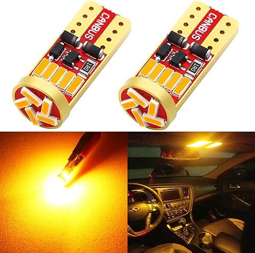 PHINLION 194 bombillas LED ámbar amarillo súper brillante cuña miniatura 168 2825 2827 T10 4014 chipsets LED bombillas de repuesto para matrícula de