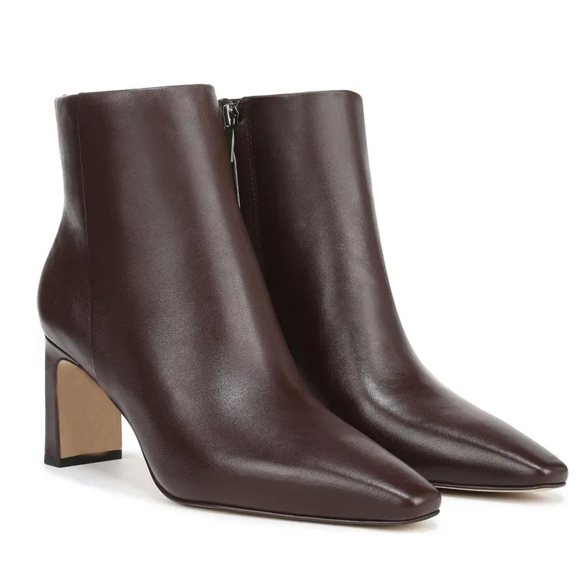 Brown Suede Ankle Boots for Women Pointed Toe Chunky High Heeled Booties Fall Dressy Short Boots with Zipper