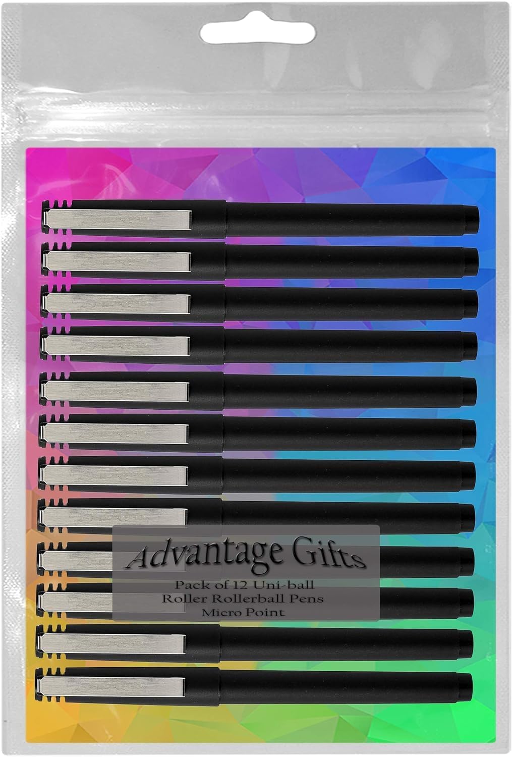 Roller Rollerball Pens, Micro Point (0.5mm), Assorted Colors, Black/Blue/Red/Green Ink, 12 Count, Bundle with Plastic Reusable Pouch