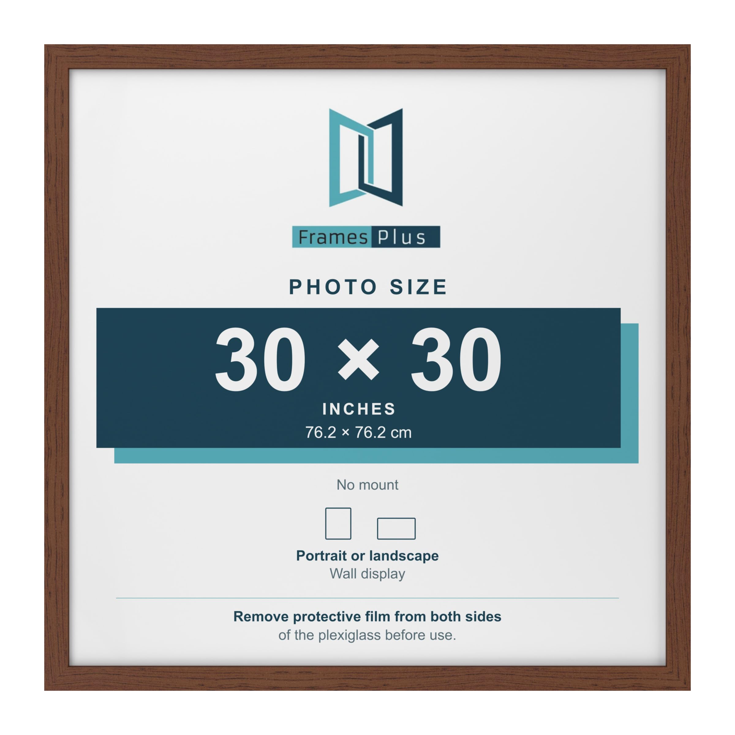FramesPlus 30x30 Inch Square Poster Frame, Walnut, Modern Photo Frame — image 1