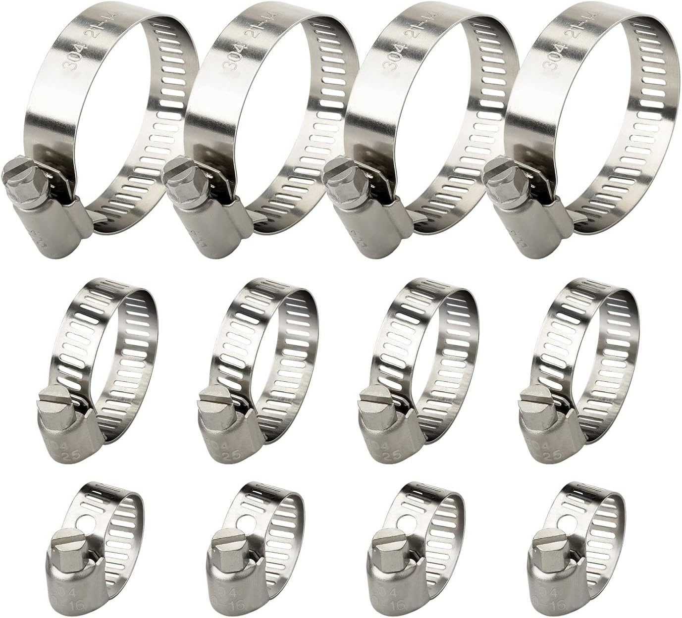 Drado Jubilee Clips Hose Clamps 25mm Stainless Steel Pipe Clamps, 12 Pack(10-16mm,16-25mm,21-44mm), Silver