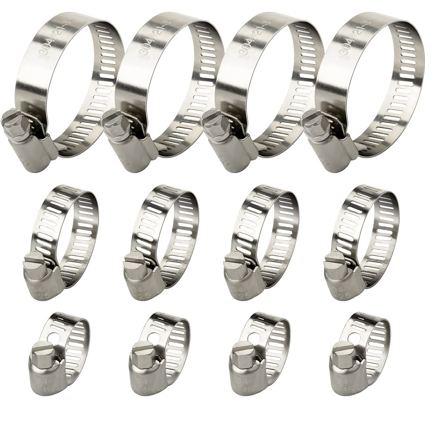 Drado Silver Jubilee Clips Hose Clamps 25Mm Stainless Steel Pipe Clamps, 12 Pack(10-16Mm,16-25Mm,21-44Mm)