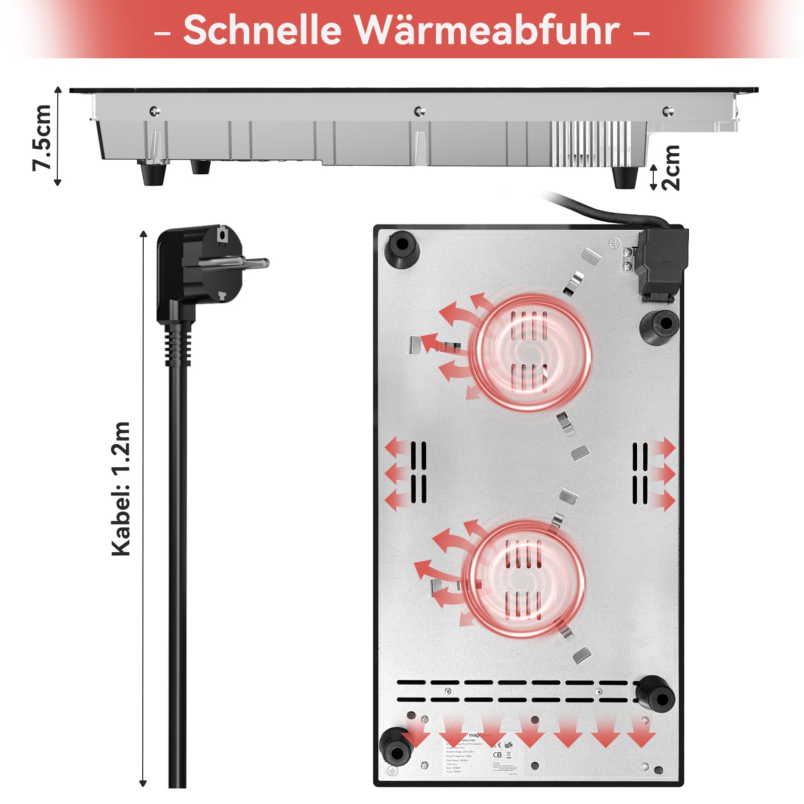magicplux Glaskeramikkochfeld,Eingebaut schwarz Glaskeramik elektrisches Kochfeld,9 Leistungsstufen,Sensor-Touch-Steuerung, Kindersicherung, 1-99 Minuten-Timer,Geeignet für Alle Töpfe