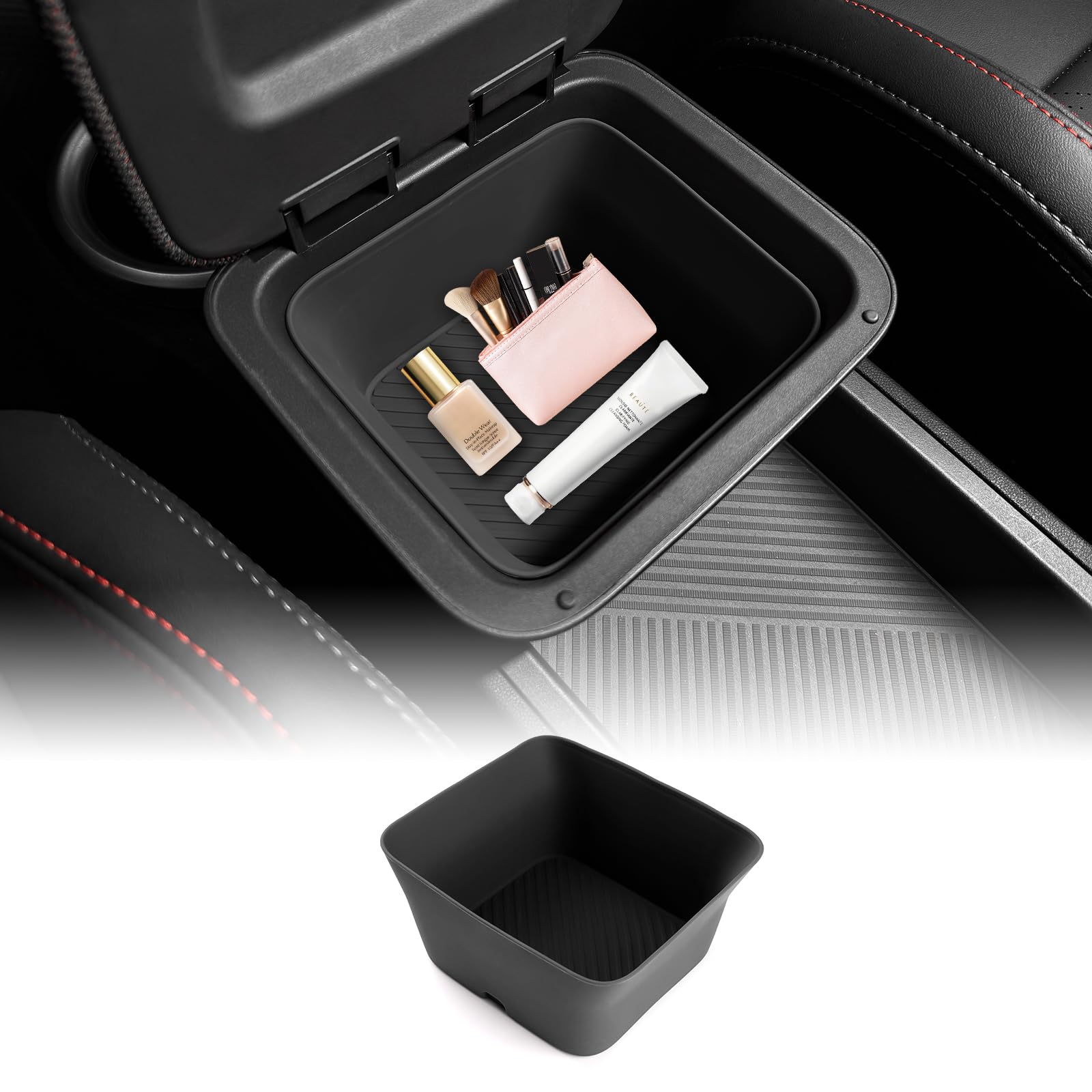 KUNGKIC Pour Mini Countryman U25 2024 2025 - Boîte de rangement pour console centrale en silicone - Support pour accessoires Mini (Noir)