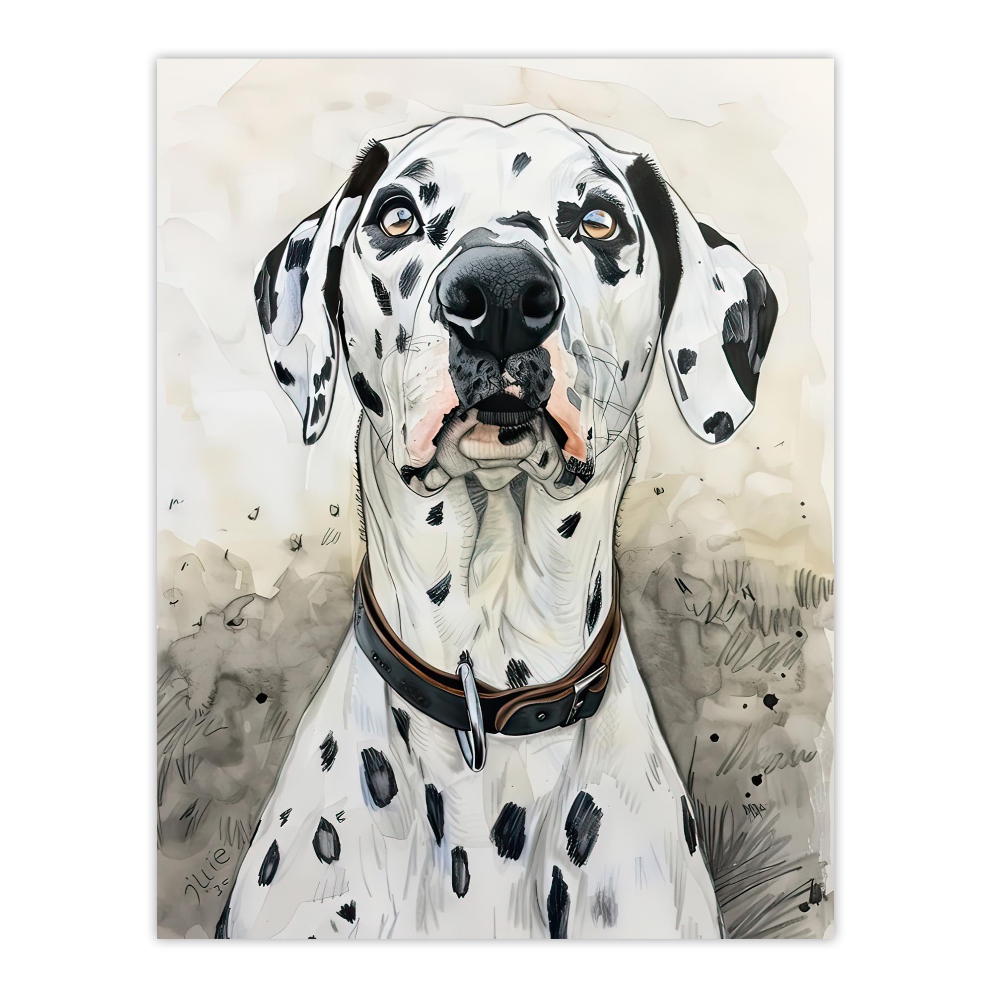 Artery8 Sweet Gazing Dalmatian Dog Lover Watercolour Living Room Extra Large XL Wall Art Poster Print