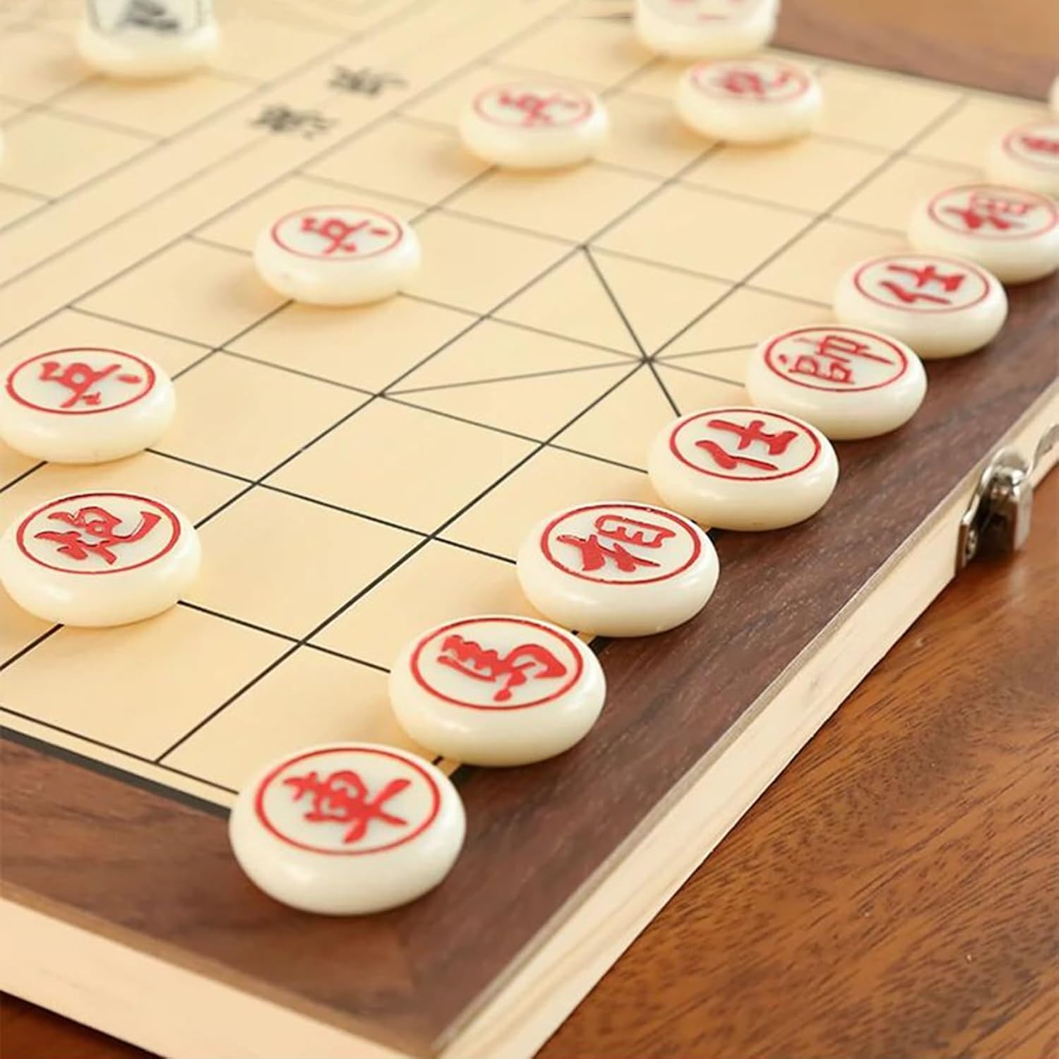 Chinese Chess Set with Folding Wooden Board Portable Magnetic Xiangqi Traditional Classic Educational Strategy Games Travel Game for Beginners(Size:11.4 x 11.4in)