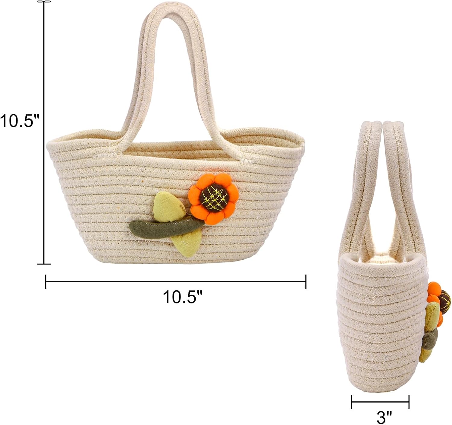 ZEAYEA 2 Pcs Little Girls Purses, Small Cute Flower Handbags with Handles, Cotton Woven Beach Bags for Girls Christmas Easter Birthday Gift - Image 4