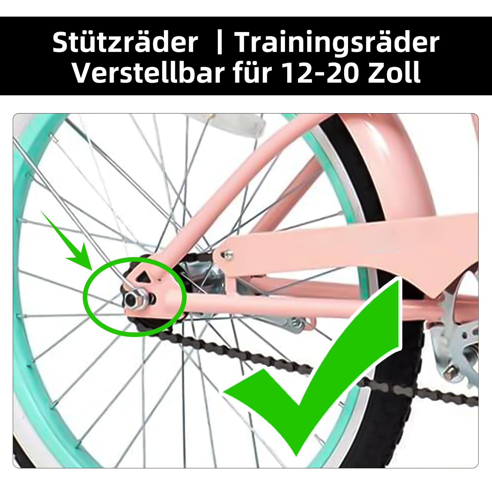 Stützräder Kinderfahrrad 12 14 16 18 20 Zoll | 1 Paar Trainingsräder Stabilisatoren Set für Jungen Mädchen | Einfache Montage für Einfachgang-Fahrräder