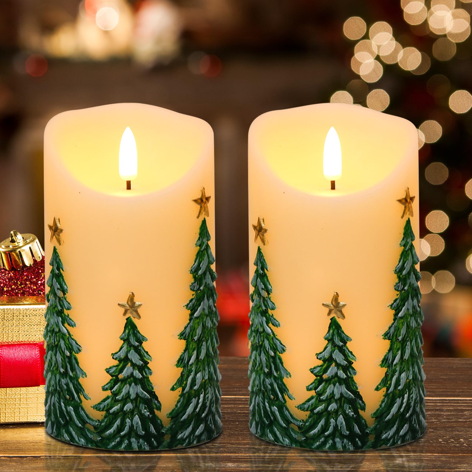 Eldnacele Christmas Flameless Pillar Candles Battery Operated with 6H Timer