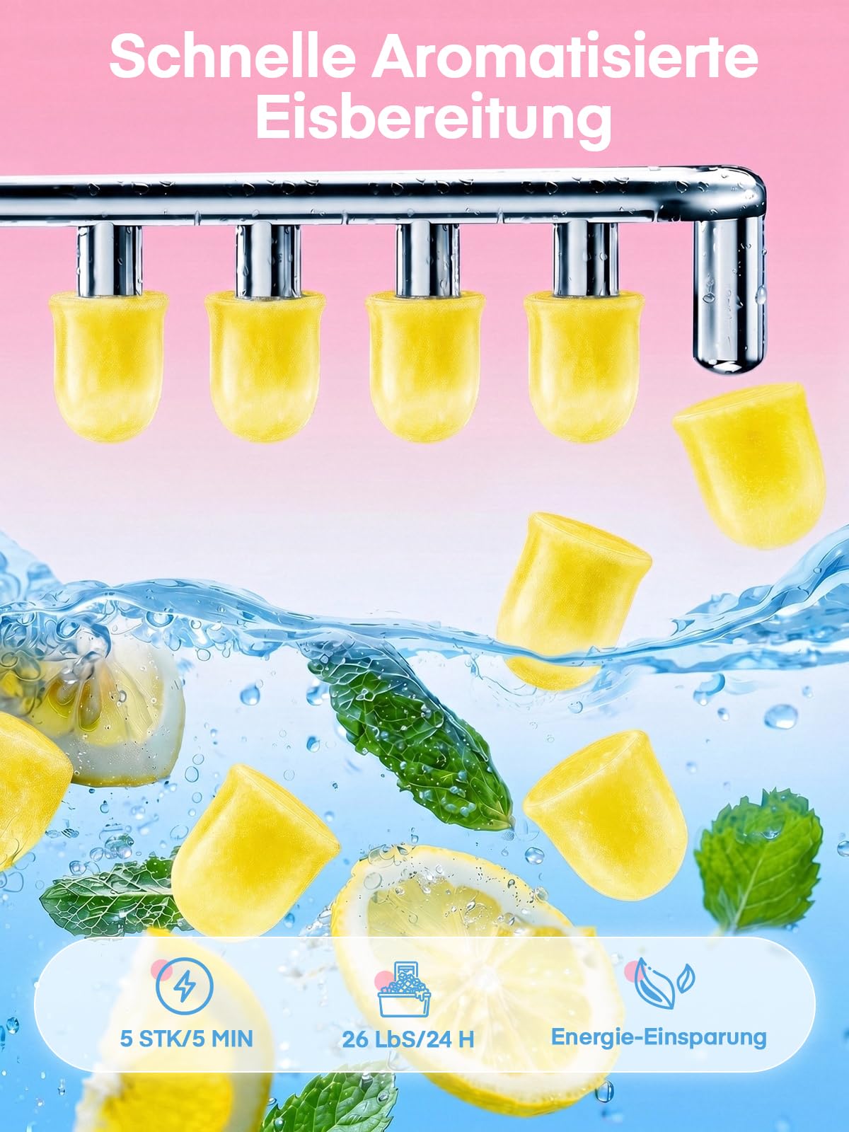 FOHERE Eiswürfelmaschine für Geschmack, Jedes Getränk zu Eiswürfeln, 5 Eiswürfel in 5 Min, 11 KG in 24 H, Tragbare Eiswürfelbereiter mit Bullet-Eis für Küche, Zuhause, Camping und Party
