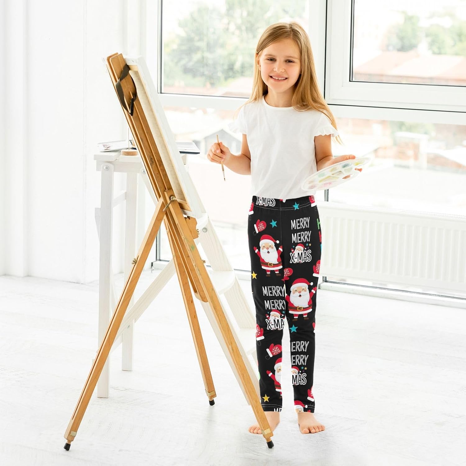 GAIREG Printed Girls Leggings Santa Claus Black