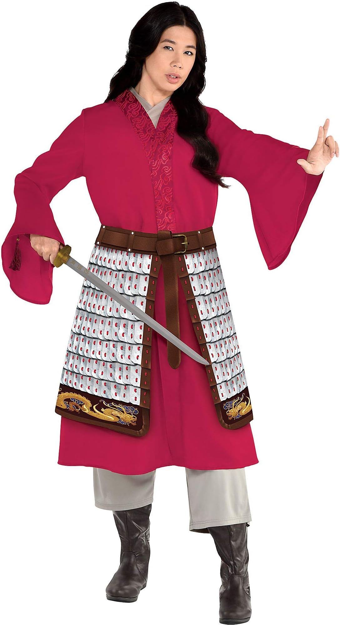 Party City Mulan Halloween Costume for Women, Disney, Plus Size, Includes Dress, Pants and Printed Foam Armor