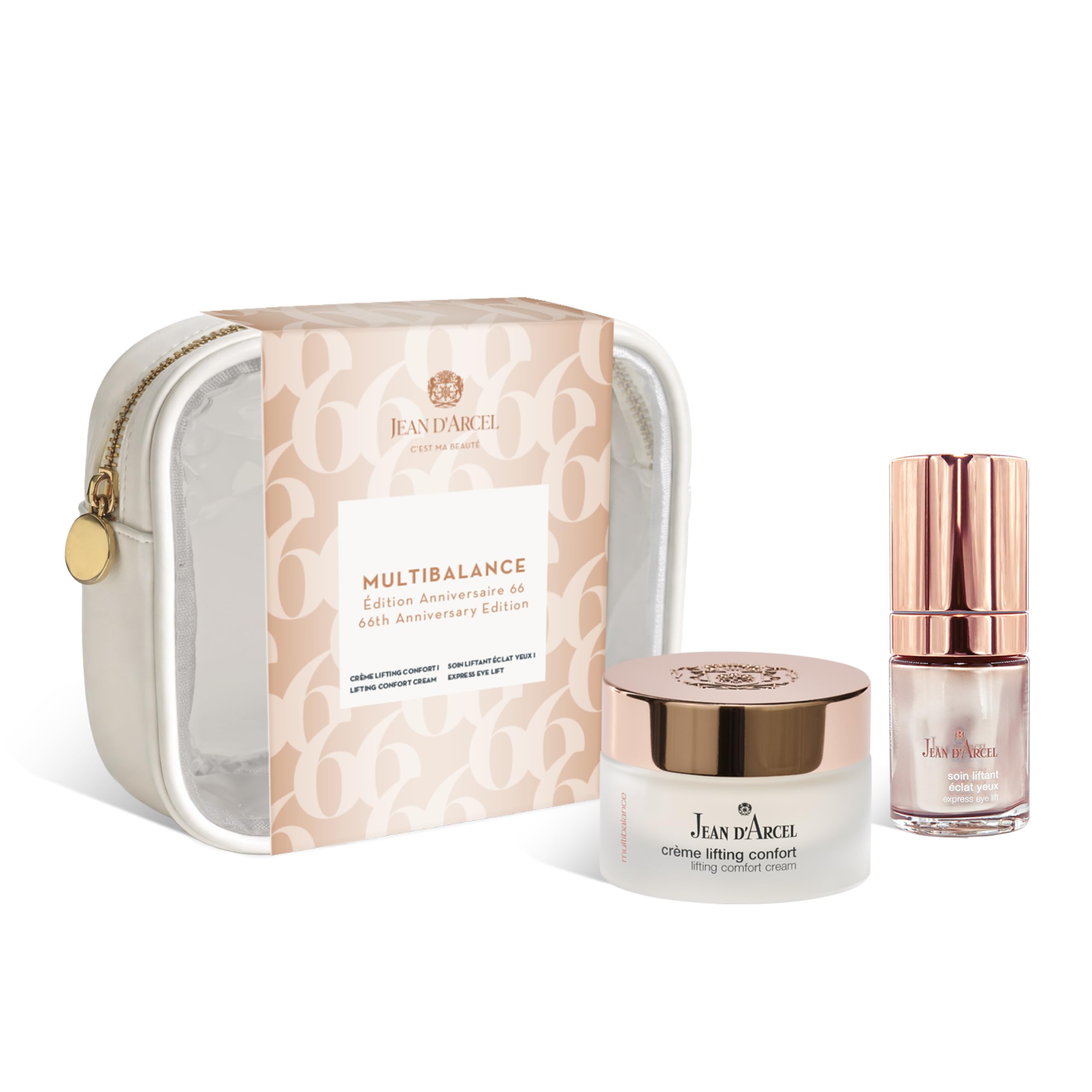JEAN D'ARCEL Anti Aging Beauty Set - Gesichtscreme CRÈME LIFTING CONFORT 50 ml & Augencreme SOIN LIFTANT ÉCLAT YEUX 15 ml - Strafft die Haut - Reduziert Augenfalten - Inklusive Kosmetiktasche