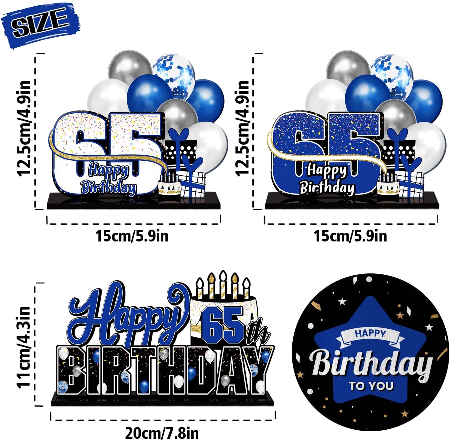 LINGTEER Happy 65th Birthday Blue Acrylic Table Topper Centerpieces Set - Cheers to 65 Years Old Birthday 65th Bday Party Gift Decorations. - Image 3