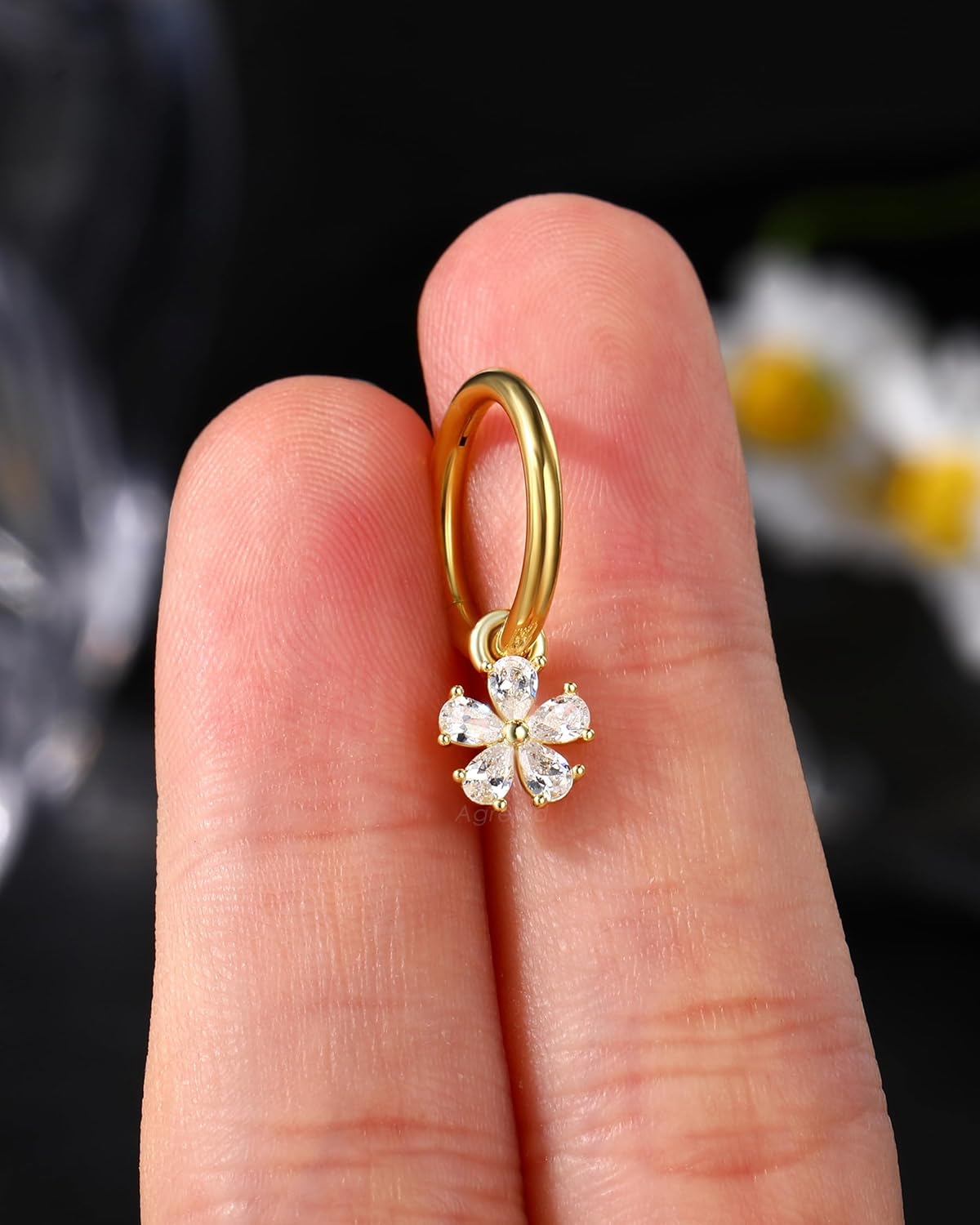 Clicker Belly Button Rings 14G Flower Belly Navel Rings for Women Dangle Belly Button Piercing Surgical Steel - Image 7