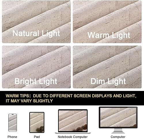 Miniatura 5 de PrinceDeco Cortinas 100% de opacidad para dormitorio, cortinas opacas de lino de 63 pulgadas de largo, cortinas texturizadas con aislamiento térmico