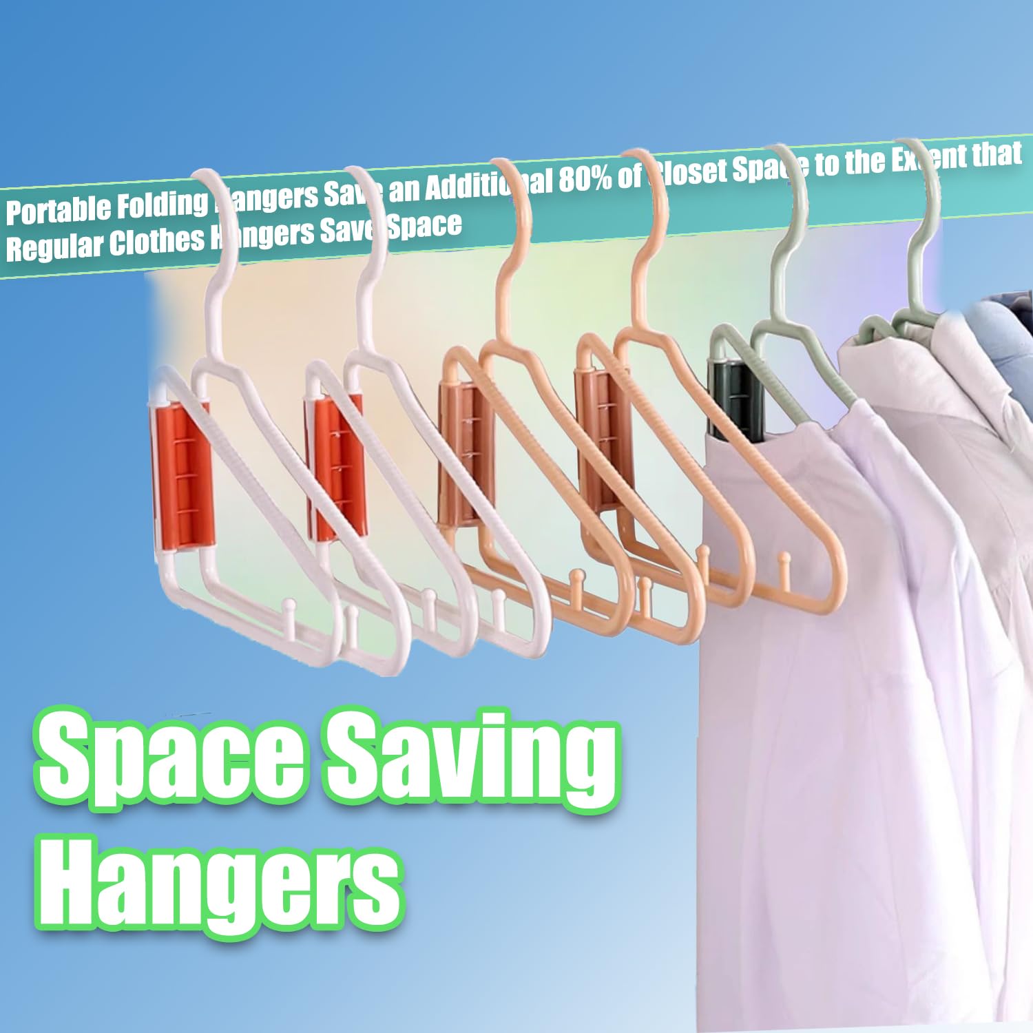 Perchas de viaje portátiles para ropa, paquete de 5 perchas plegables que ahorran espacio, perchas versátiles y plegables para toallas y clips para pantalones para una fácil colocación