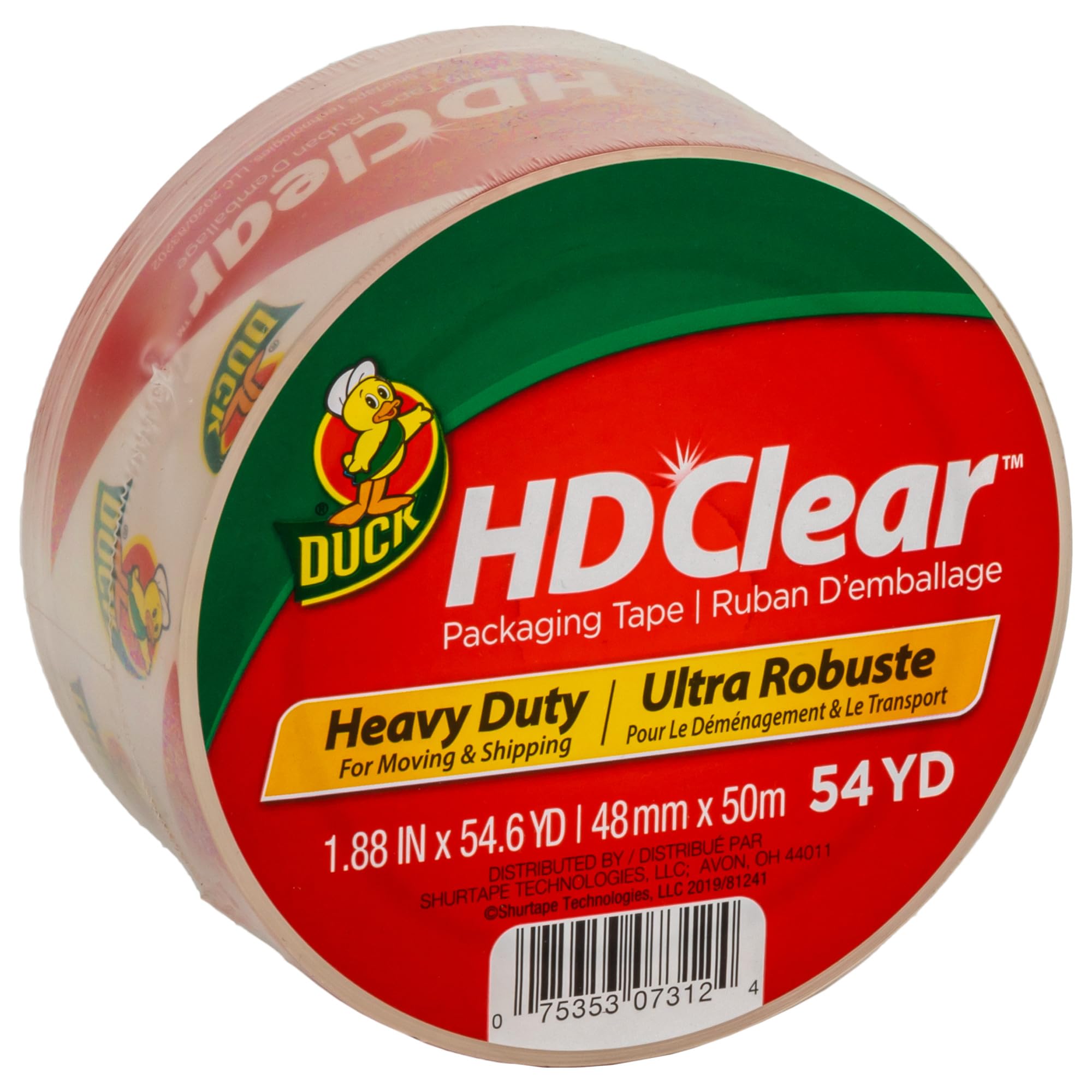Duck HD Clear Packing Tape - 1 Roll of Strong Heavy Duty Packing Tape for Shipping and Moving, Boxes and Packaging - 1.88 In. x 54.6 Yards - Clear (
