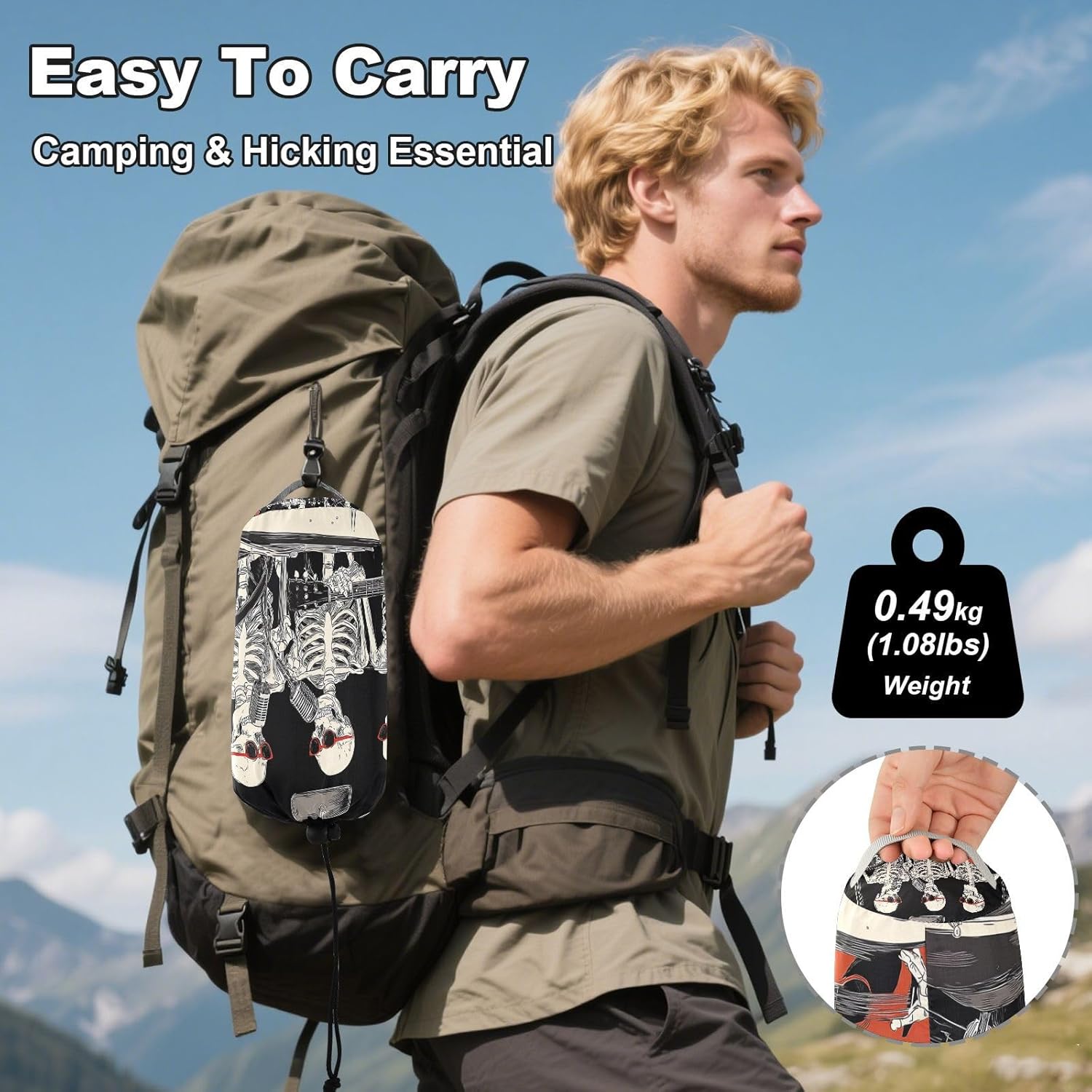 ALAZA Skull Driving Funny Camping Hammocks Single or 2 Person 500 lbs Portable Parachute Travel Hammock w/Tree Straps for Hiking Backpacking Indoor Outdoor