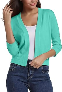 Generic Womens Cardigans Casual Open Front Plain 3/4 Sleeve Cropped Shirt Lightweight Fitted Tops for Ladys Fashion Elegant Spring Shrugs