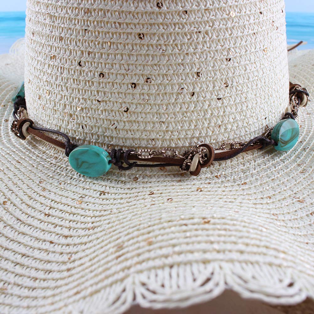 Cappello da Sole Estivo alla Moda, con Nappe in Pizzo e Tesa Larga in Paglia.
