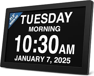 American Lifetime New 2026 Dementia Clock Large Digital Clock for Seniors, Digital Calendar Large Display, Custom Alarms, Clock with Day & Date for Elderly 21.5 Inches Black