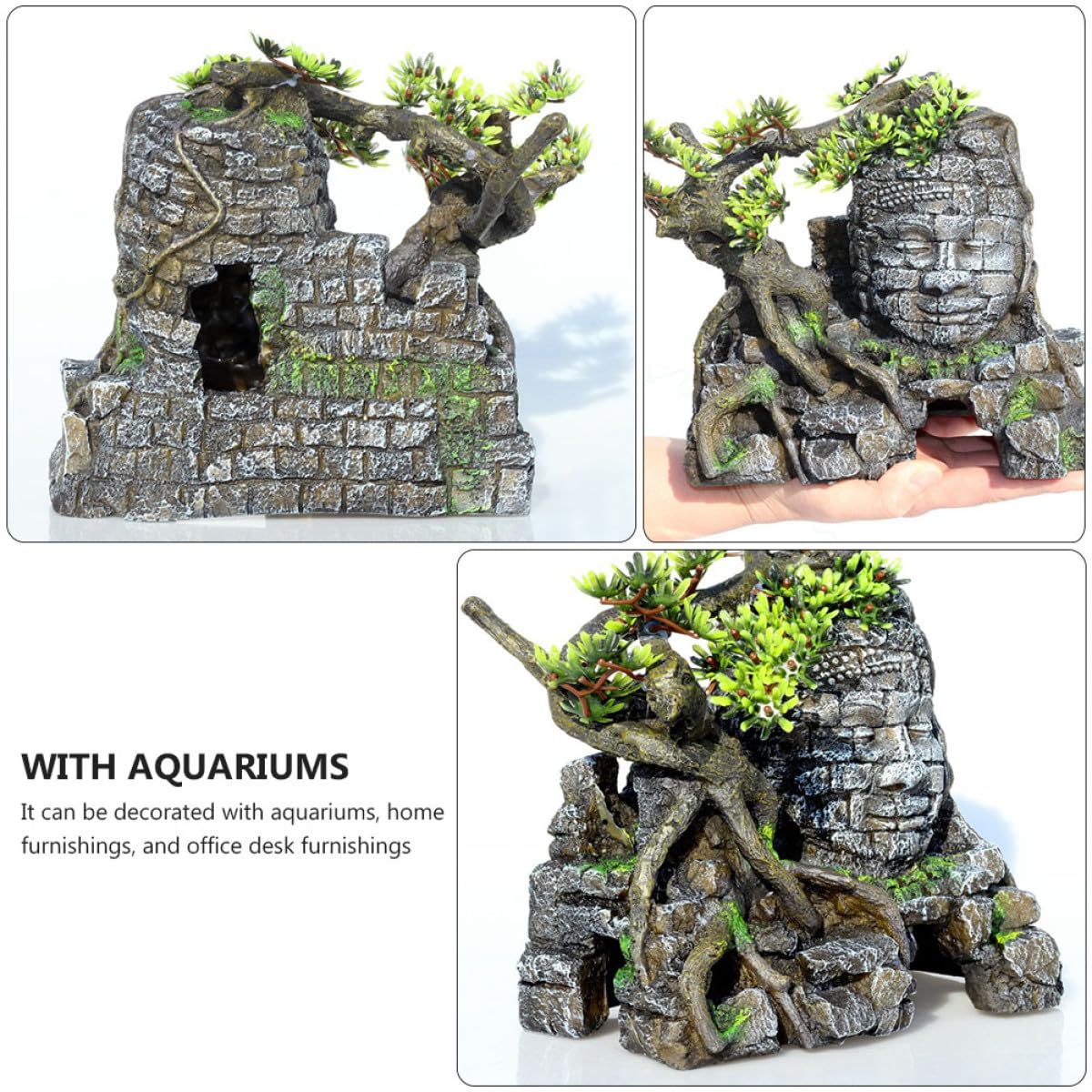 Ornement D'aquarium en Résine Décor Paysager Bouddha Simulation Grotte Cachée Abri à Poissons Décoration Intérieure Aquarium Eau Douce