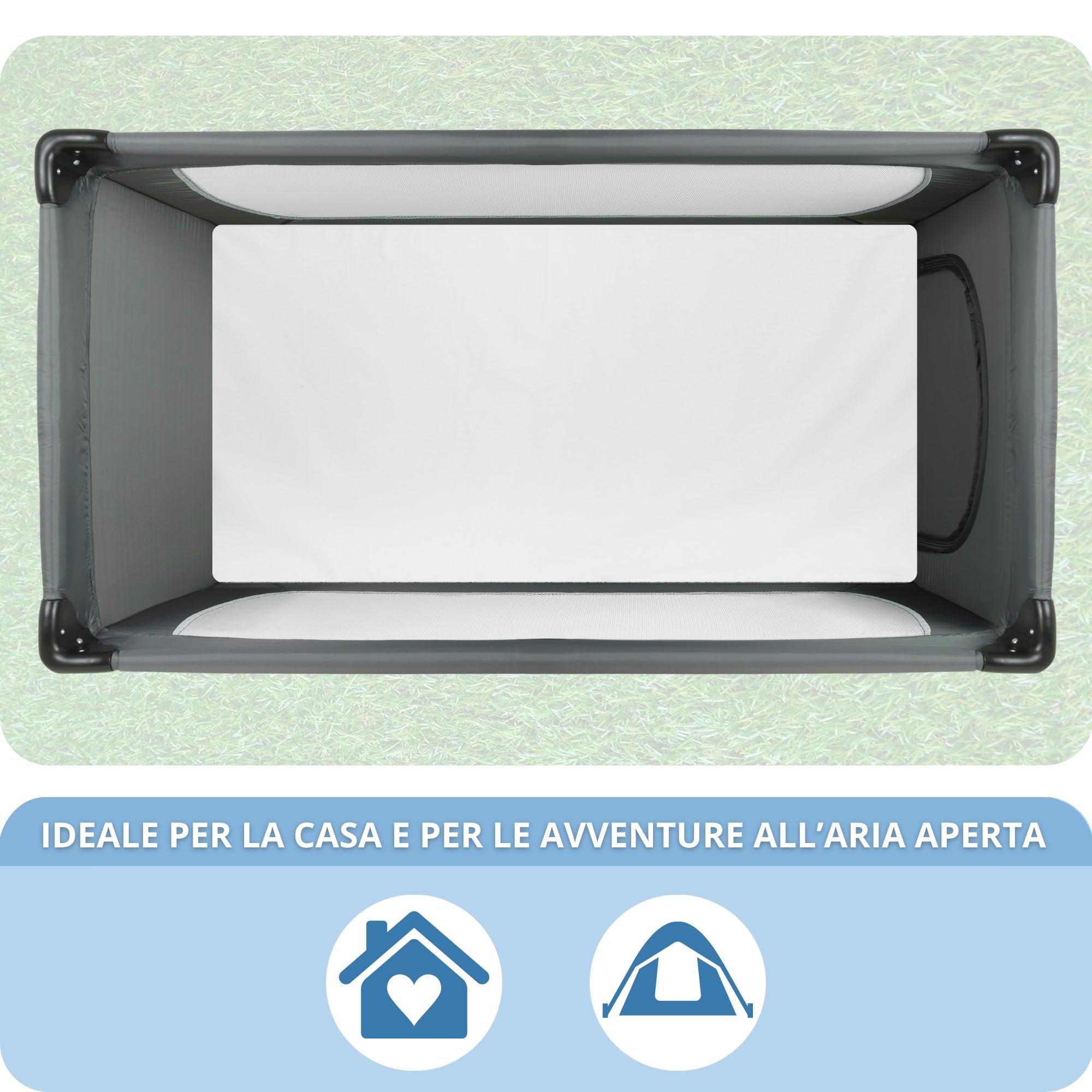 Materasso Lettino Campeggio Sfoderabile Pieghevole 60x120x4 EN16890:2017 Federa 100% Cotone Oeko-tex Certipur