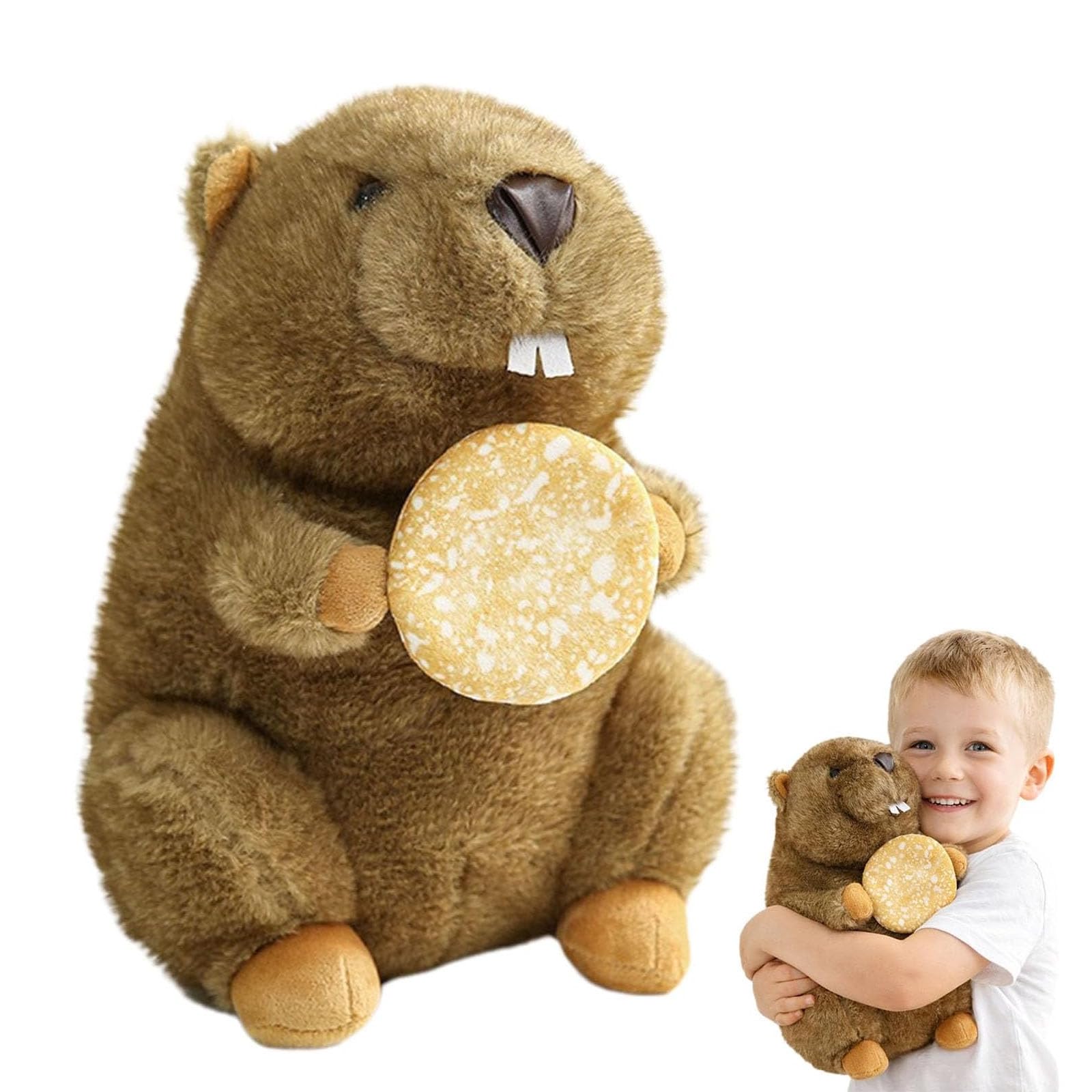 JORCEDI Cuddly Toy Marmot, 18cm/25cm/35cm Brown Marmot Plush Toy, Realistic Stuffed Animal Soft Toy Cuddly Toy for Children & Adults Great Gift Idea (Snow Pie,18cm)