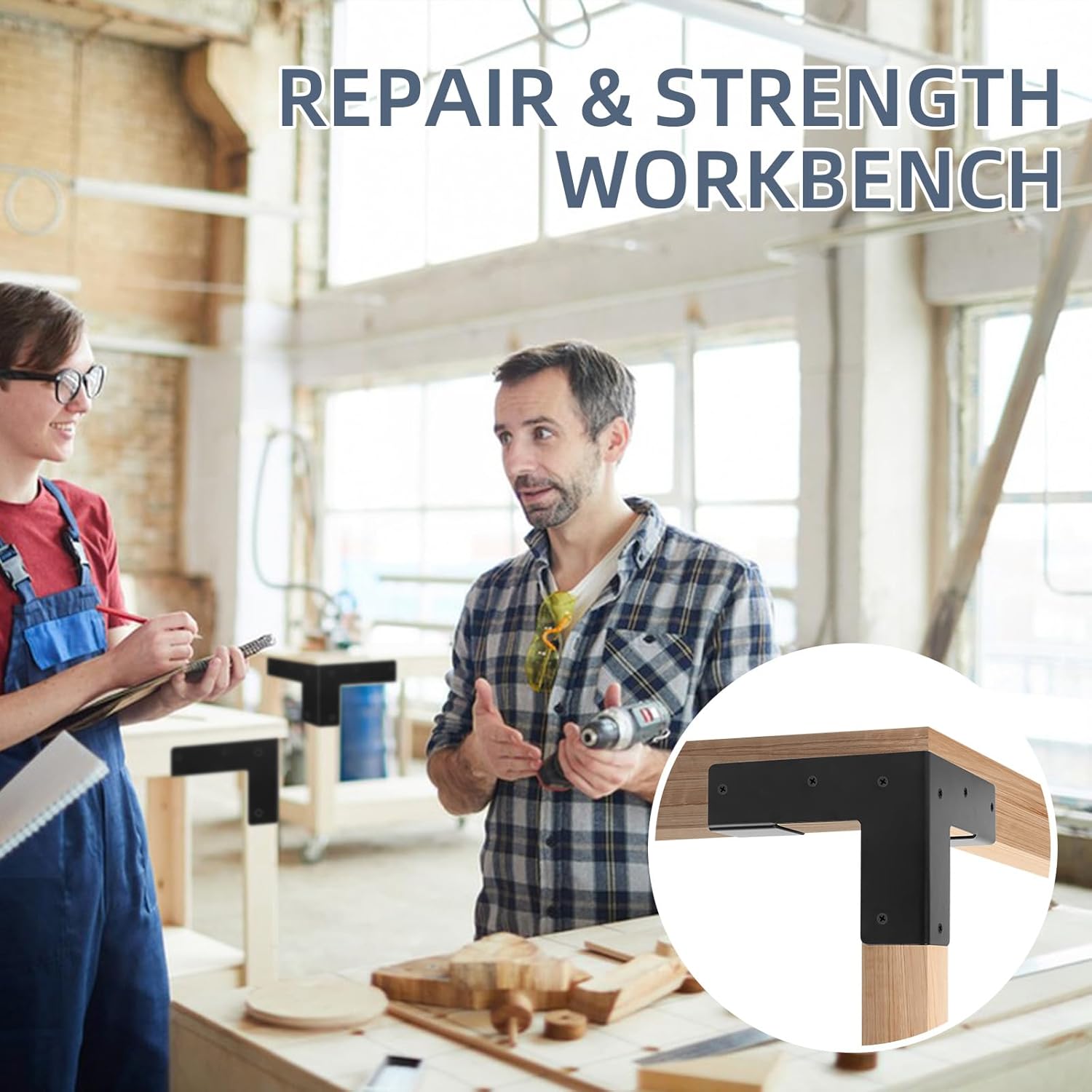 8 PCS Workbench Brackets Kit 3-Way Workbench Corner Brackets Fits 2x4 (Actual 1.5"x3.5") Wood Heavy Duty DIY Workbench Kit for Custom Workbench Work Table,Black