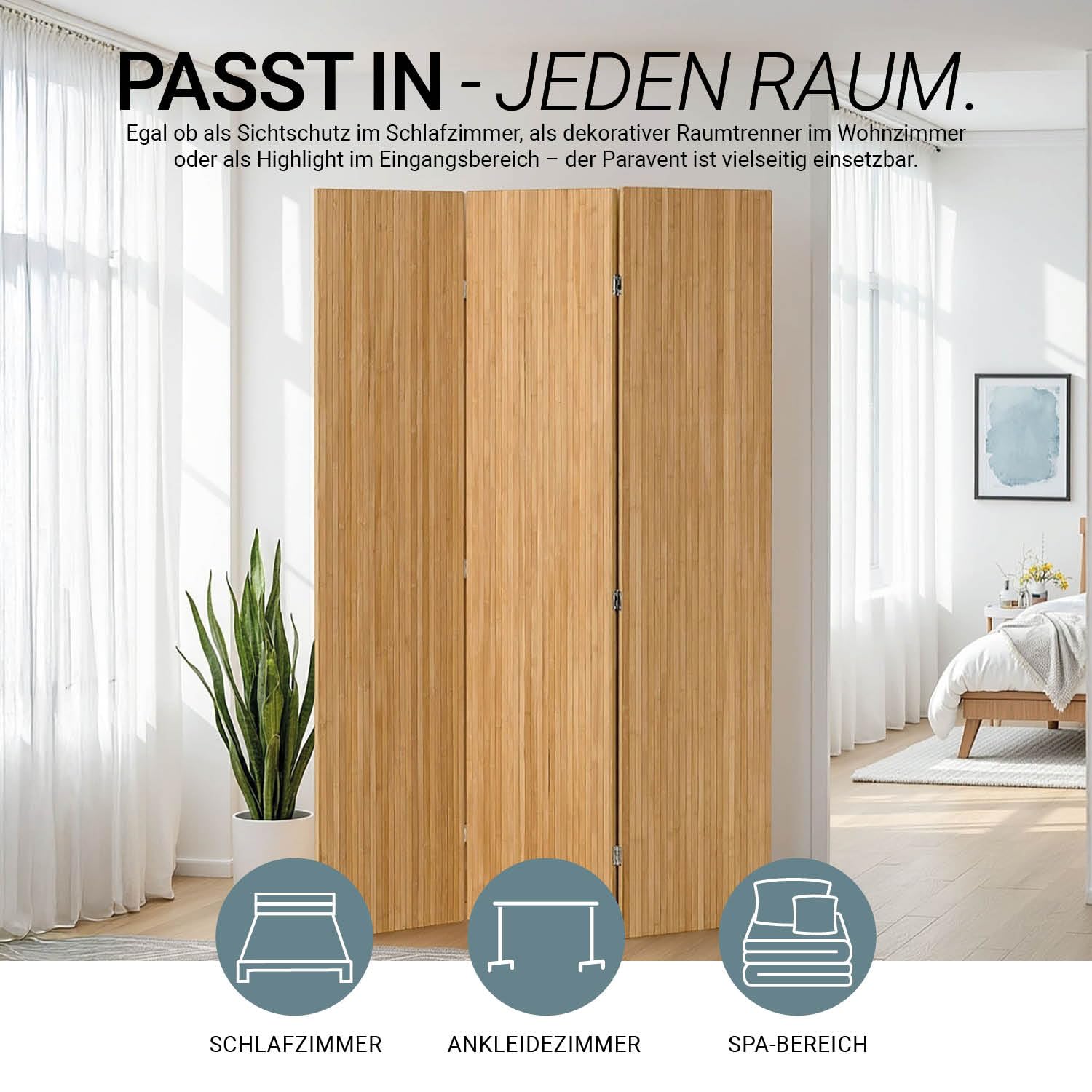 Homestyle4u 3121 parawan z naturalnego drewna bambusowego, ścianka działowa z drewna, wys. x szer.: 170 x 120 cm, ścianka działowa, sypialnia, ochrona przed wzrokiem do salonu, artykuł 3121