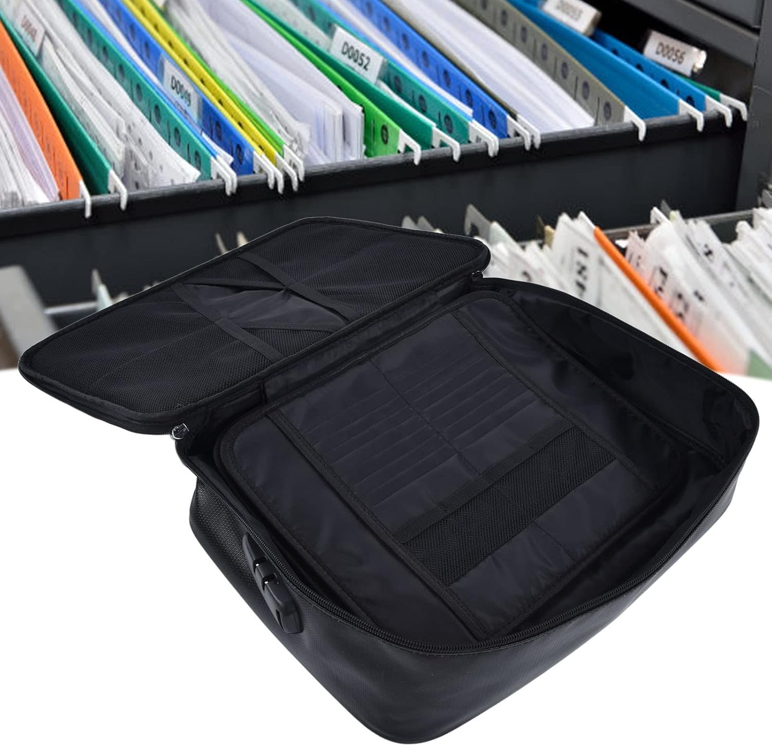 Fireproof Document Bag Pouch, Portable File Safe Organizer, Large Capacity Fire Proof Safe for Home Documents (Black)