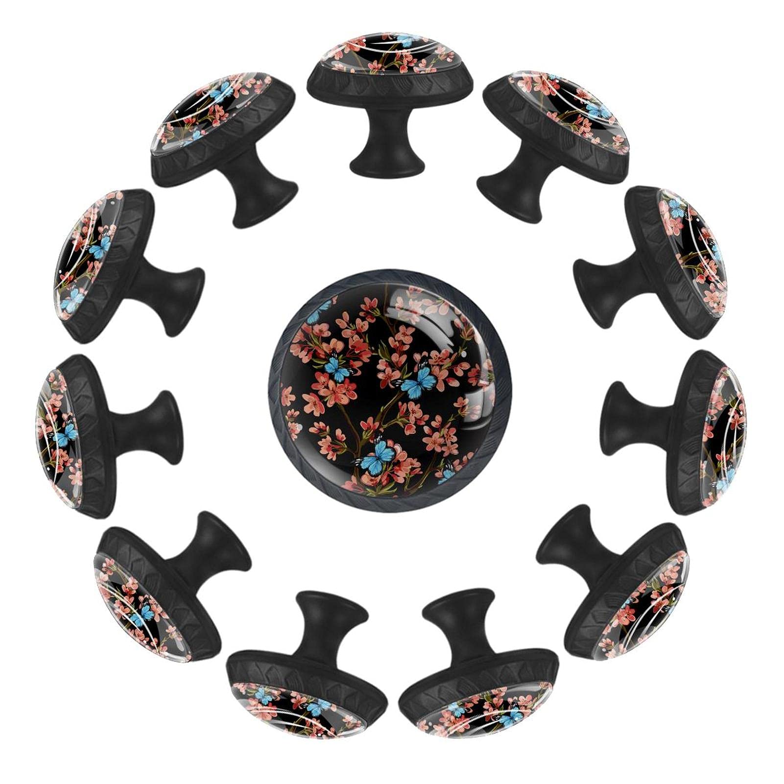 Boutons de tiroir ronds fleurs et papillons 35 mm pour commode de chambre lot de 12