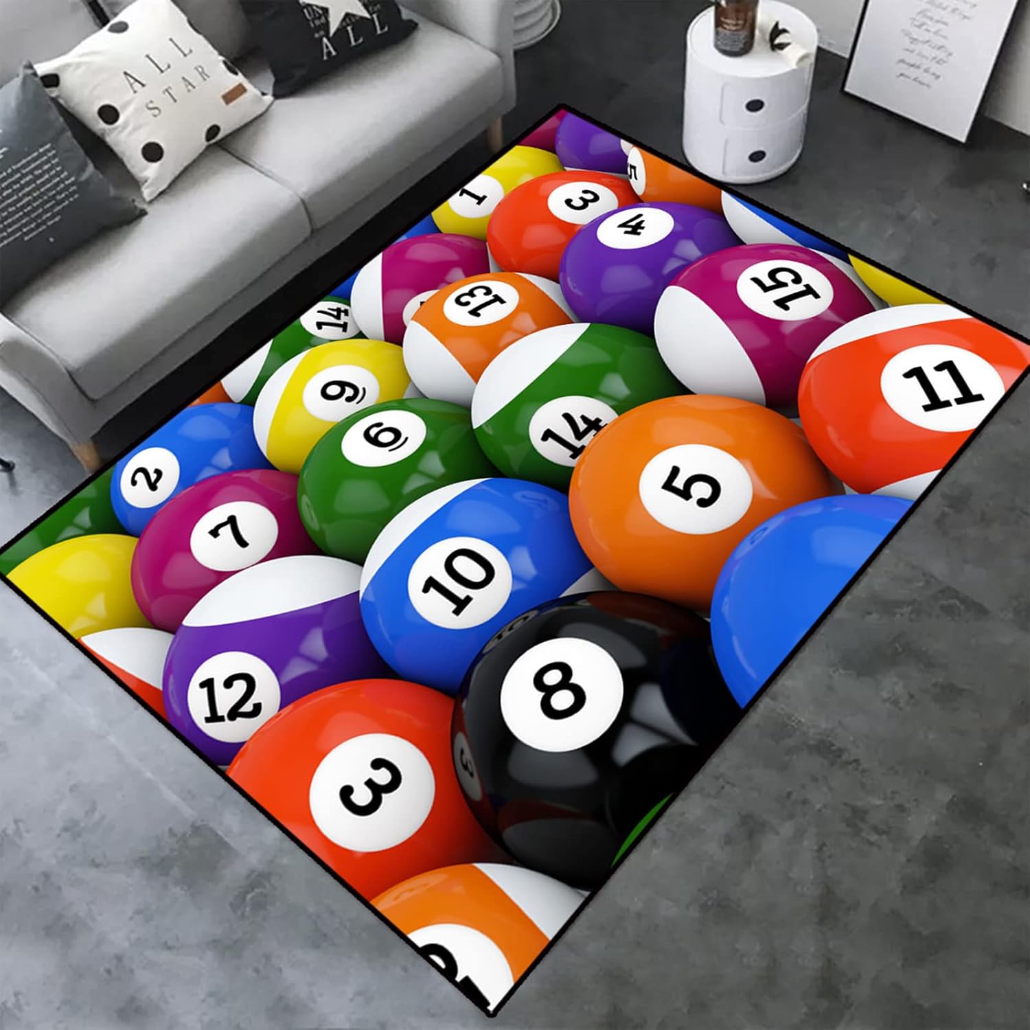 Billiards Area Rugs 3D Digital Print Billiards Sign Black Eight Ball Graphic Carpet
