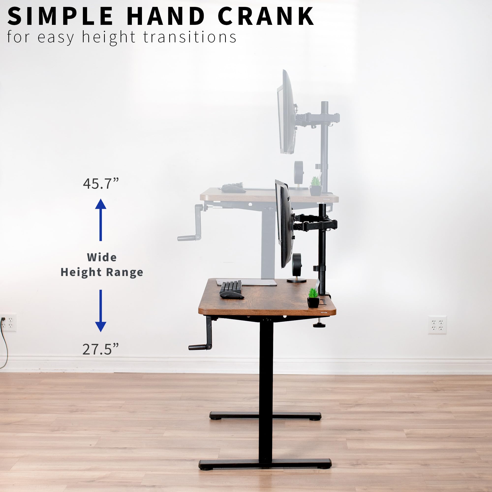 VIVO Compact Hand Crank Stand Up Desk Frame for 37 to 77 inch Table Tops Ergonomic Standing Height — view 4