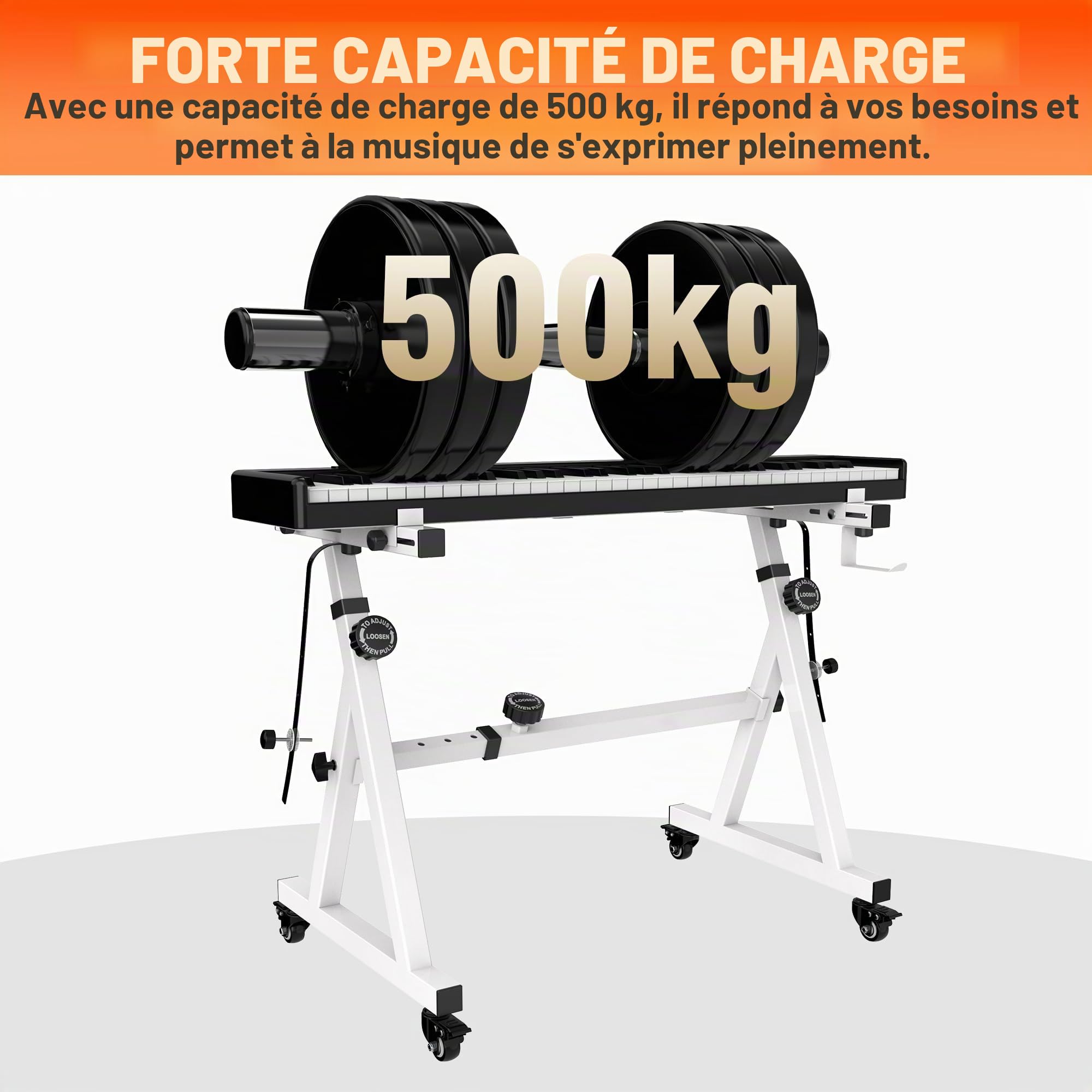 Support de clavier Vhffoso, universel, réglable en hauteur et largeur, pour claviers de 54 à 88 touches, avec support de piano en Z, charge maximale de 100 kg, blanc, en plastique