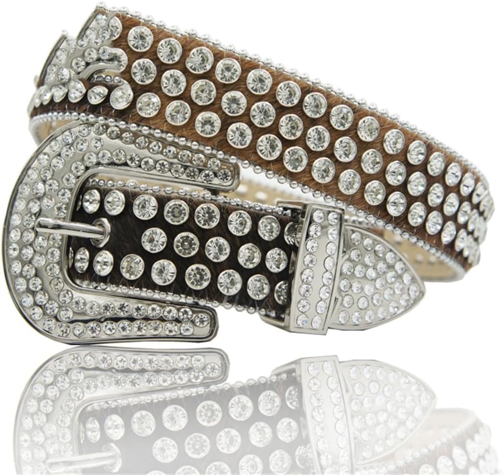 Rhinestone Leather Studded Belts For Women Men Punk Jean Buckle Western Rivets Belt