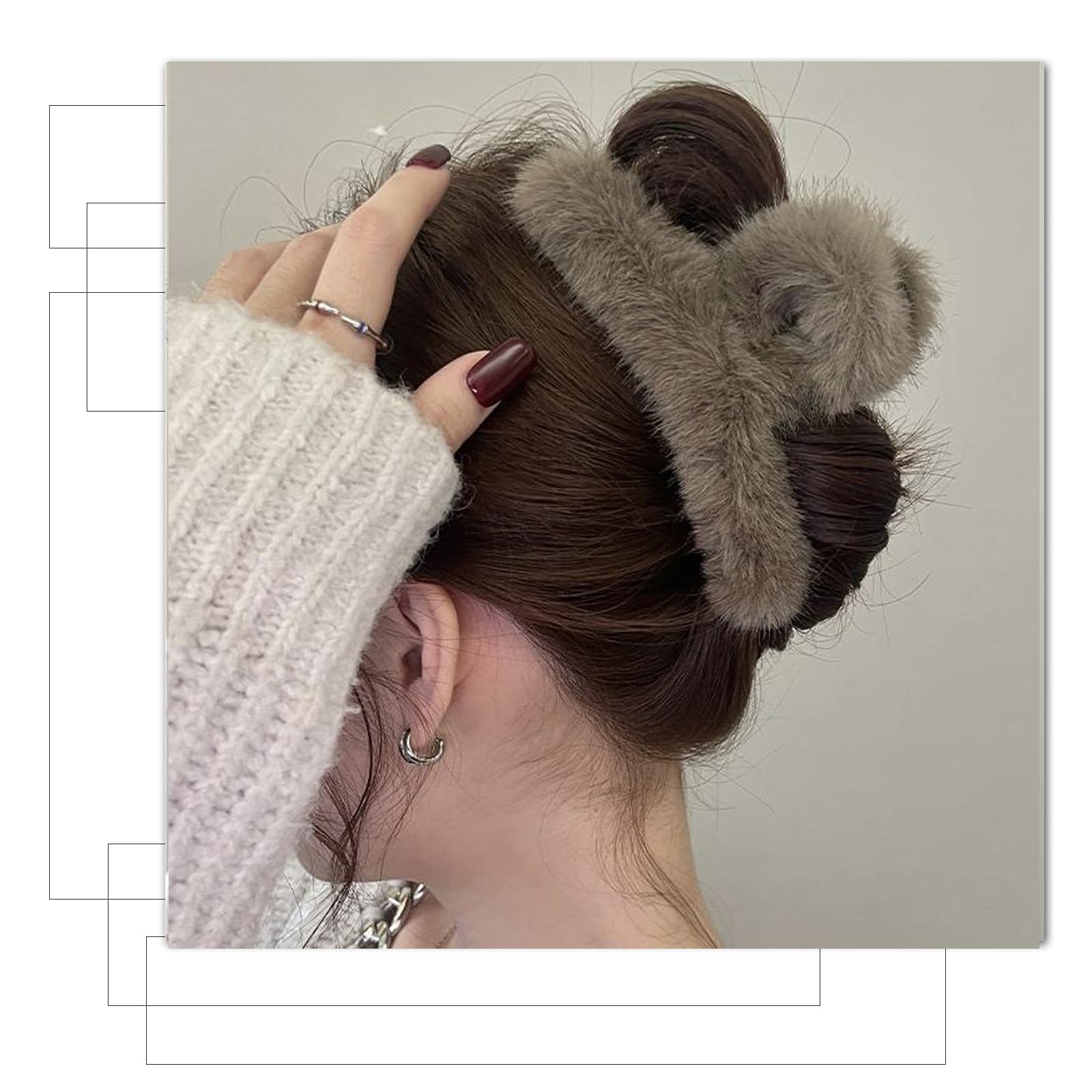 Large Fluffy Plush Hair Claw Clips, Colorful Claw Clips for Thick Hair Super Grip Elegant Accessories for Women & Girls (Fluffy6A) - Image 4