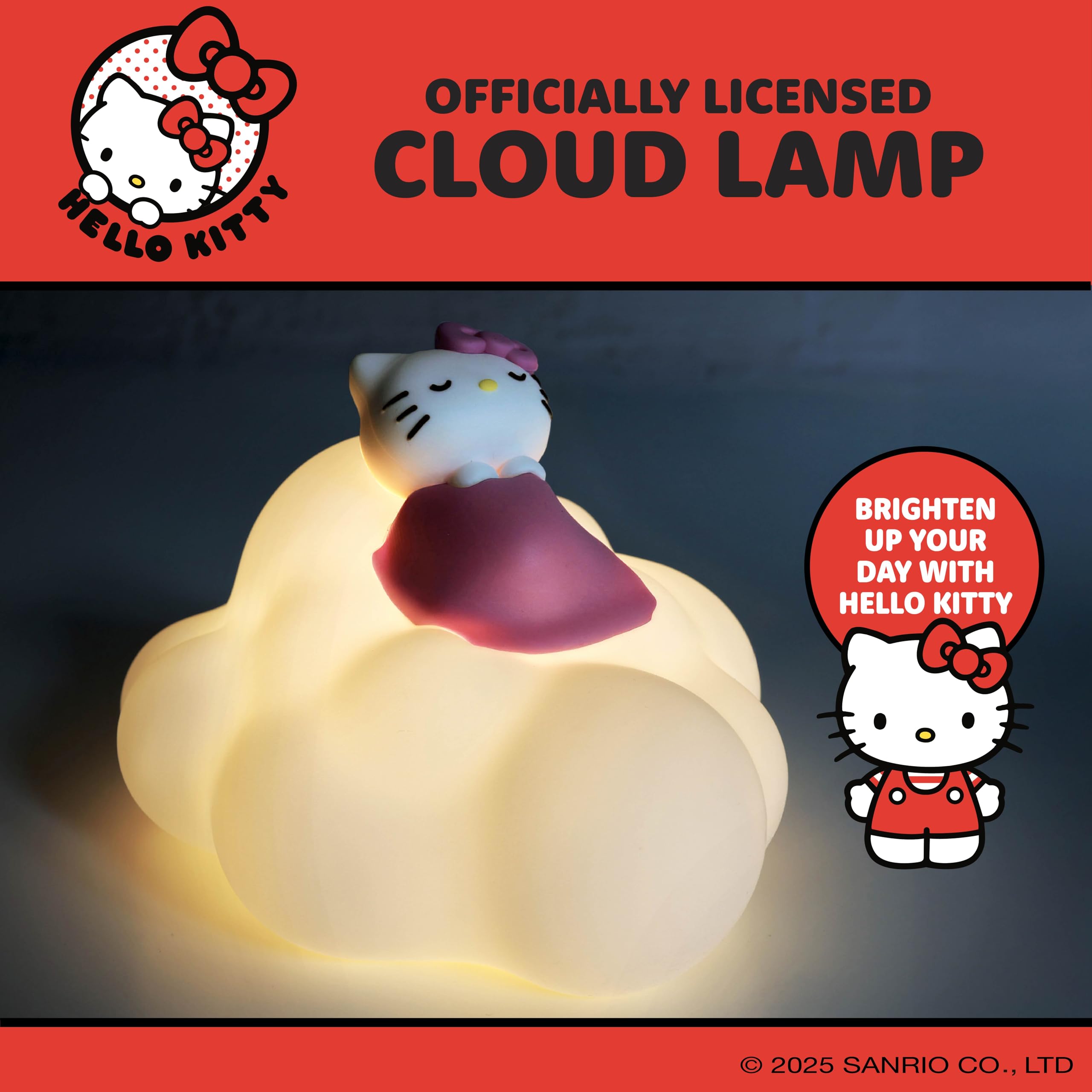 Blue Sky Studios Hello Kitty Cloud Light, USB-C Rechargeable Lamp with 3 Brightness Levels, Soft Vinyl Design - Image 2