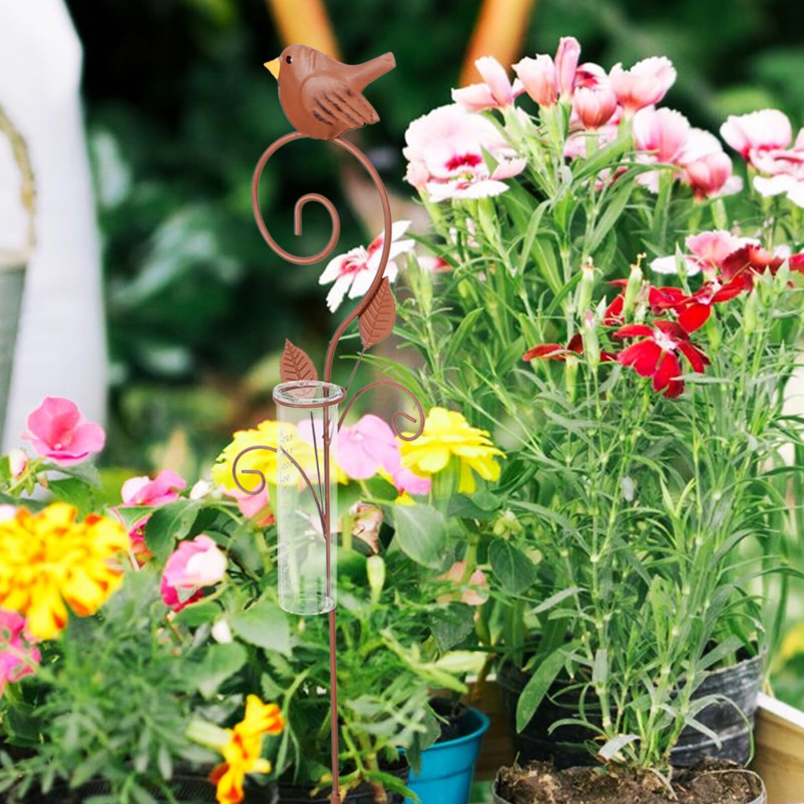 Pluviometro con Picchetto in Ferro e Vetro per Giardino | Tubo Graduato, Misura da Esterno, Colore Marrone, Adatto a Patio e Casa
