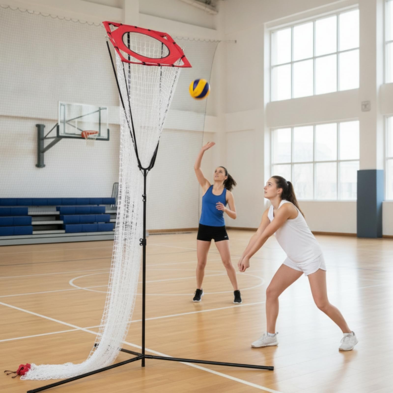 Volleyball-Zielnetz mit Ständer Höhenverstellbar Zuspieltrainer mit Metallrahmen Volleyballtrainernetz für Volleyballmannschaften, Color to 1